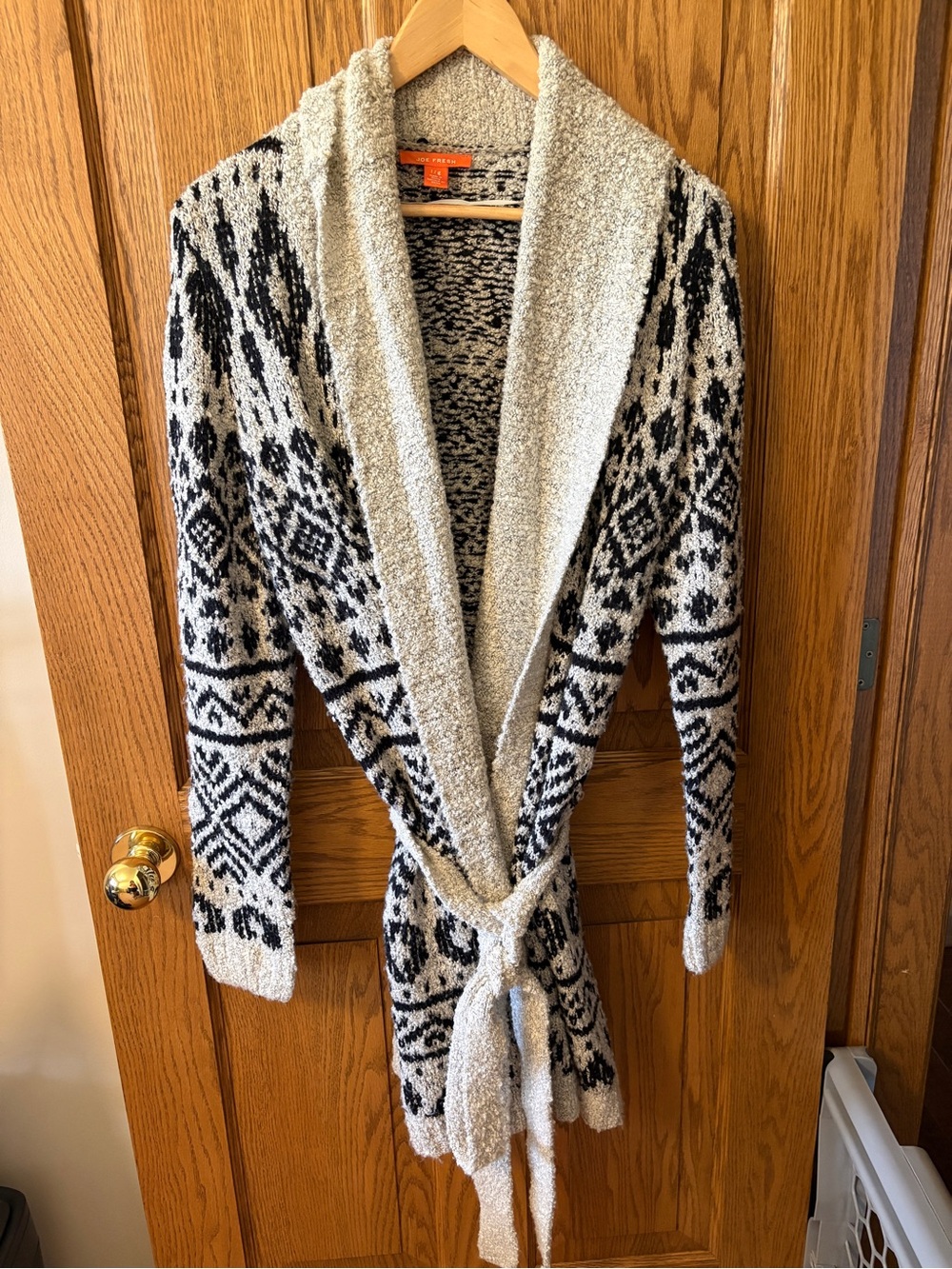 Cozy Shawl Collar Knit Cardigan Sweater - Black & Cream - Joe Fresh